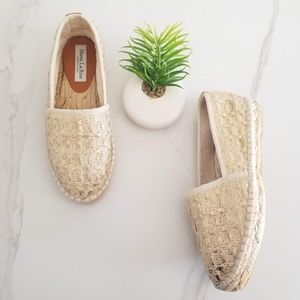 Maria La Rosa Espadrille Flats Loafer Cream Gold Knit Womens Slip On Casual Shoe